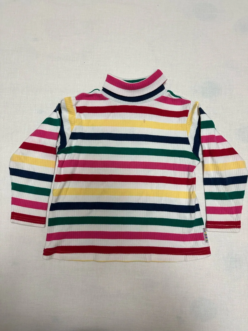 VTG 90s Gymboree Rainbow Stripe Ribbed Mock Neck Top Kids Size Large Flawed